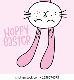 Hoppy Easter - Cute bunny design- funny hand drawn doodle, cartoon Easter rabbit. Good for children's book, poster or t-shirt textile graphic design. Vector hand drawn illustration.