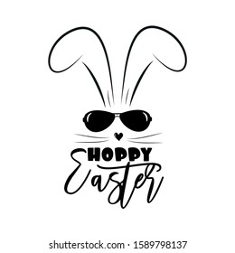 Hoppy Easter- funny text with bunny and sunglasses. Good for greeting card and  t-shirt print, flyer, poster design, mug.