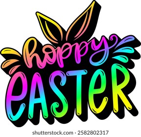 hoppy easter rainbow colorful bright vibrant graphic design quote