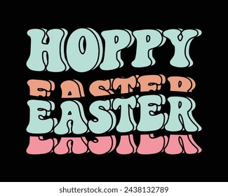  Hoppy Easter Retro Design,Easter Bunny Svg,Groovy Font Style Easter Design,Easter Day T-shirt Design Vector Graphics,Bunny Retro Design