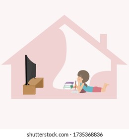Hoppy Girl Reading Book . Learning and studying at home. Education concept.
