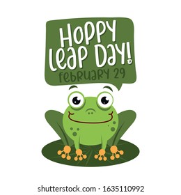 Hoppy leap day - leap year 29 February calendar page with cute frog. Background Leap day leap year 29 February calendar and froggy illustration vector graphic.