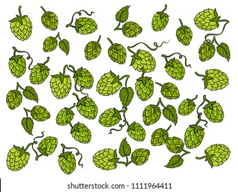 Hops background cartoon retro vector illustration. White background. Comic book style imitation.