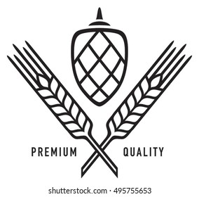 Hops And Barley Or Wheat Or Rye, Vector Visual Graphic Icons, Ideal For Craft Beer Brewery Label Design. Fully Adjustable And Scalable