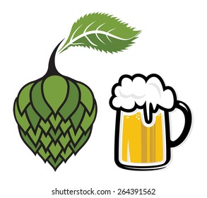 Hops and beer mug vector illustration 