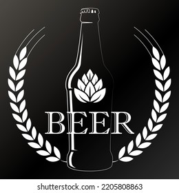 Hops and a bottle of beer. Beer banner with hops and wheat