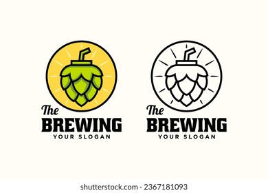 hops brewery line art concept logo design for oktoberfest and beer business