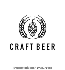 hops flower and circle barley malt brewery logo design vector