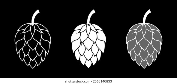 Hops icon vector illustration, Set of hop flower icon, Silhouette of hops for beer logo, Beer fresh hop-icon isolated, clipart hops flower, beer icon, hops line icon set vector.