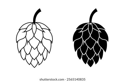 Hops icon vector illustration, Set of hop flower icon, Silhouette of hops for beer logo, Beer fresh hop-icon isolated, clipart hops flower, beer icon, hops line icon set vector.