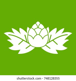 Hops icon white isolated on green background. Vector illustration
