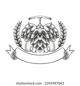 hops illustration emblem in engraving style