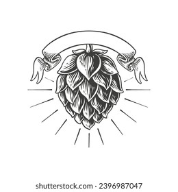 hops illustration emblem in engraving style