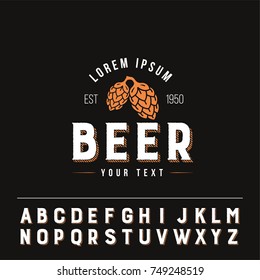Hops Logo with Useful Alphabet. Flat Isolated Beer Plant Symbol Graphic Vector