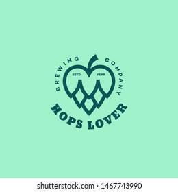 Hops lover logo design template in linear style. Vector illustration.