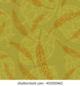 hops and malt vintage seamless pattern. Beer background