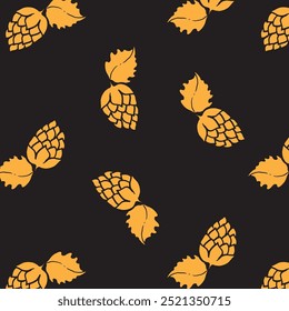 Hops Pattern yellow on black background