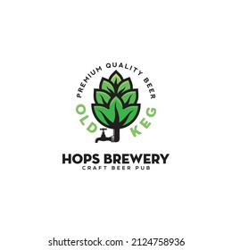 Hopfen mit Logo-Design, alte Logo-Illustration der Hopfenbierbrauerei, moderne Kunst-Hop, bunt, Symbol, Vektorvorlage