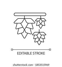 Hops pixel perfect linear icon. Beer fermentation process with herbal ingredient. Thin line customizable illustration. Contour symbol. Vector isolated outline drawing. Editable stroke