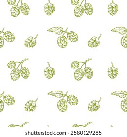 Hops plant hand drawn vector seamless pattern