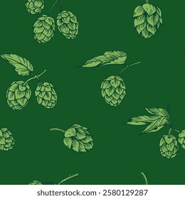 Hops plant hand drawn vector seamless pattern