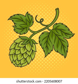 Hops plant pinup pop art retro vector illustration. Comic book style imitation.