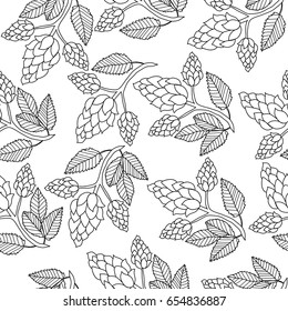 Hops seamless pattern, hand drawing, doodle style. Outline repeating texture, endless background. Brewing concept. Vector illustration.