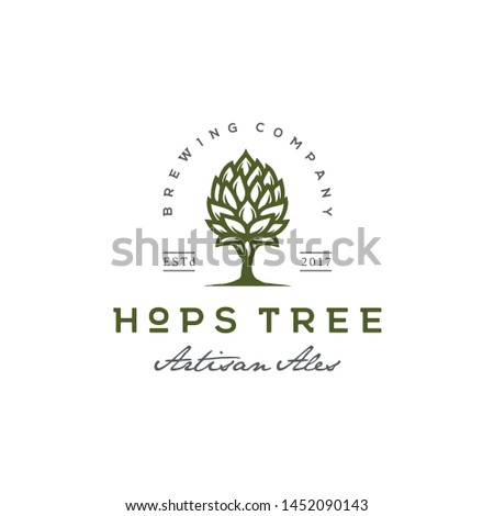 Hops with Tree for Vintage Beer Brewing Brewery logo design