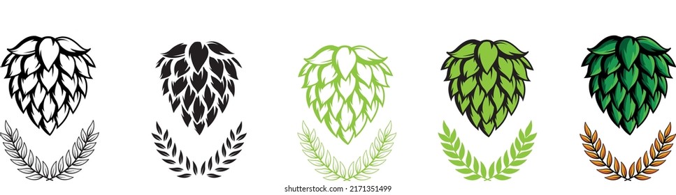 Hops vector visual graphic icons or logos, ideal for beer, stout, lager, bitter labels  packaging.