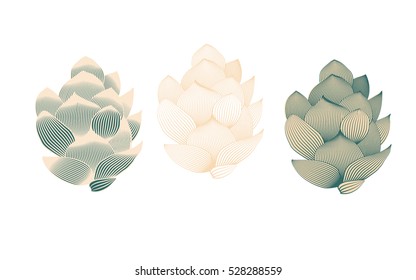Hops vector visual graphic icons kit or logos. Hop organic herb plant which is used in the brewery of beer. For labels and packaging. Engraved hand drawn illustration. Isolated on white background.