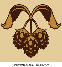 Hops vector visual simplified graphic icon or logo, ideal for beer, stout, ale, lager, bitter labels & packaging etc, on gold background.