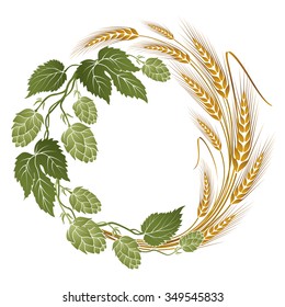 hops and wheat illustration for beer label