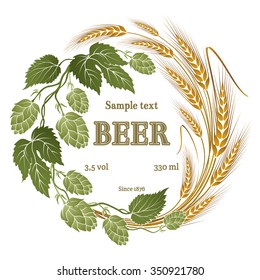 hops and wheat illustration for beer label