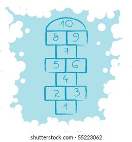 hopscotch and bubbles composition, abstract vector art illustration