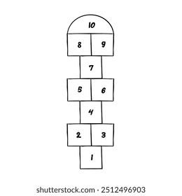 Dessin à la craie Hopscotch, jeu de saut d'obstacles pour enfants. Hop scotch avec des chiffres. Plaisirs d'été en plein air. 