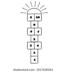 Dessin à la craie Hopscotch, jeu de saut d'obstacles pour enfants. Hop scotch avec des chiffres. Plaisirs d'été en plein air. 