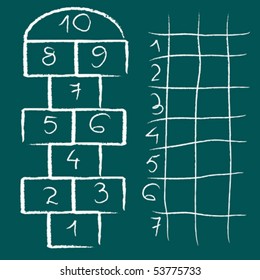 hopscotch game and chart, abstract vector art illustration