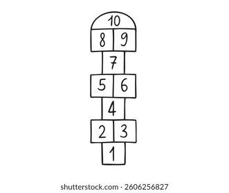 hopscotch game icon doodle hand drawn. Outline drawing hopscotch game line clipart symbol. Vector illustration