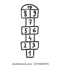 Hopscotch game isolated on white background. Children playground outdoor entertainment. Vector chalk drawn illustration.