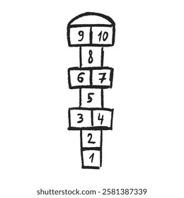 Hopscotch game isolated on white background. Children playground outdoor entertainment. Vector pencil drawn illustration.