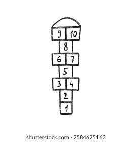 Hopscotch game isolated on white background. Children playground outdoor entertainment. Vector pencil drawn illustration.