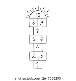 Hopscotch game isolated on white background. A game for children. Children playground outdoor entertainment. Vector pencil drawn illustration. 