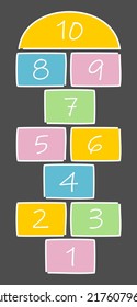 Hopscotch game. Learning numbers. Leisure activities and jumping games for children.