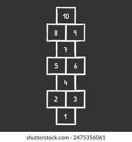Hopscotch kid activity game, drawn with chalk. Vector illustration