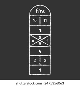 Hopscotch kid activity game, drawn with chalk. Vector illustration
