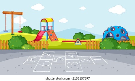 Hopscotch on playground background illustration