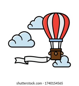 Hor air balloon with banner and clouds isolated vector illustration for Hot Air Balloonn Day on June5th. 