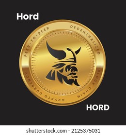 Hord crypto currency token logo on gold coin black themed design. vector illustration for cryptocurrency symbols and icons.