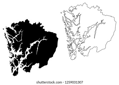 Hordaland (Administrative divisions of Norway, Kingdom of Norway) map vector illustration, scribble sketch Hordaland fylke map