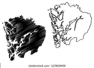 Hordaland (Administrative divisions of Norway, Kingdom of Norway) map vector illustration, scribble sketch Hordaland fylke map